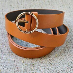 Women Belt Mustard Yellow Tone Faux Leather Vegan Man Made Waistband Size